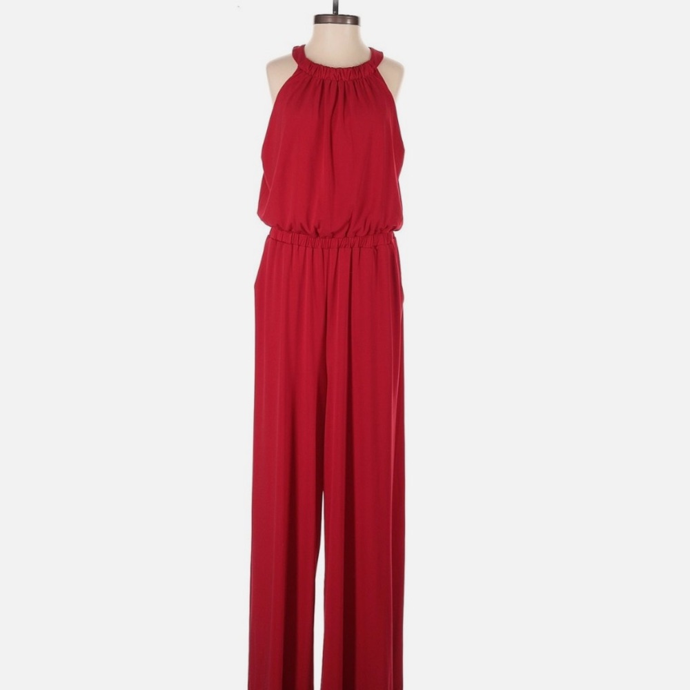 New York & Company Red Halter Jumpsuit